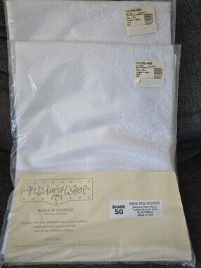 Lot of 2 NOS Vintage Elizabeth Gray Eva Tier Curtain White Lace  56x24”